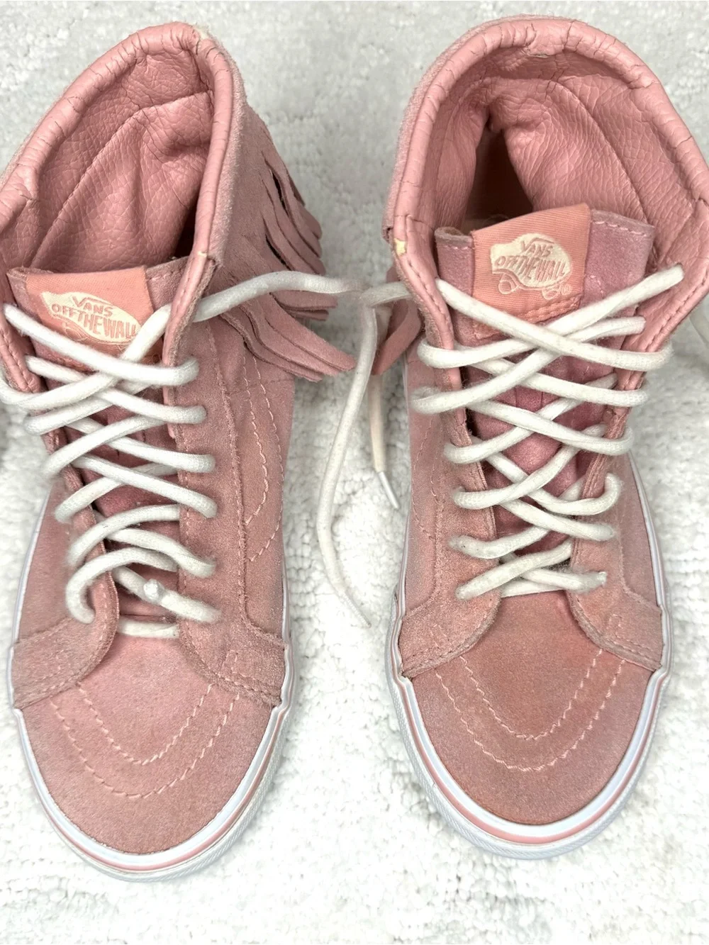 Vans Sk8-Hi Moc Fringe Pink Suede High Top Sneakers Kids Size 3